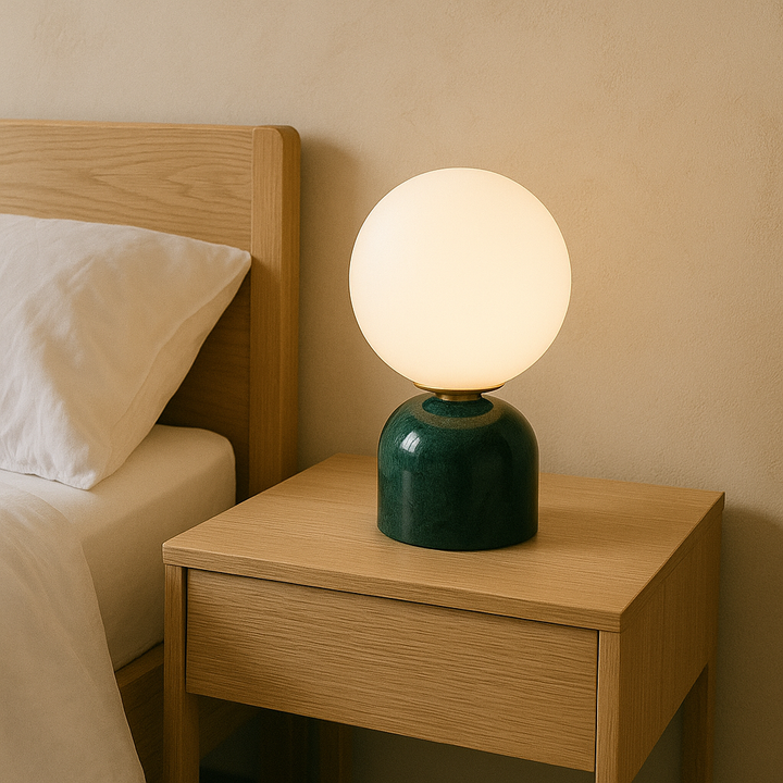 Lisslune | Marnor | Marble Table Lamp with Glass Shade – Scandinavian Minimalist Design
