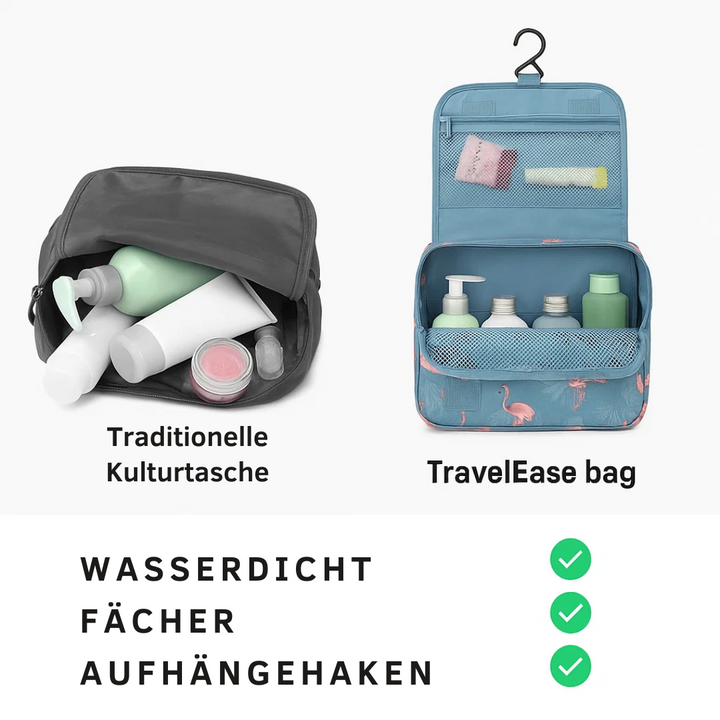 Lisslune | TravelEase – Water-repellent Cosmetic Bag with Hook and Compartments | Travel Toiletry Bag