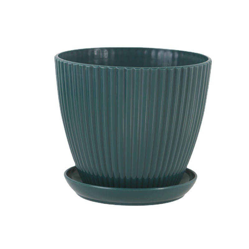 Lisslune | Flower pot with groove structure and saucer – Sturdy plastic pot for plants