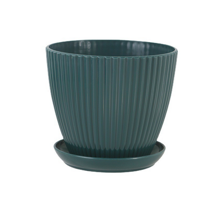 Lisslune | Flower pot with groove structure and saucer – Sturdy plastic pot for plants