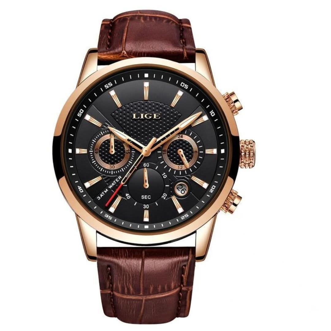 Lisslune | Men’s Stainless Steel Leather Strap Watch with Date