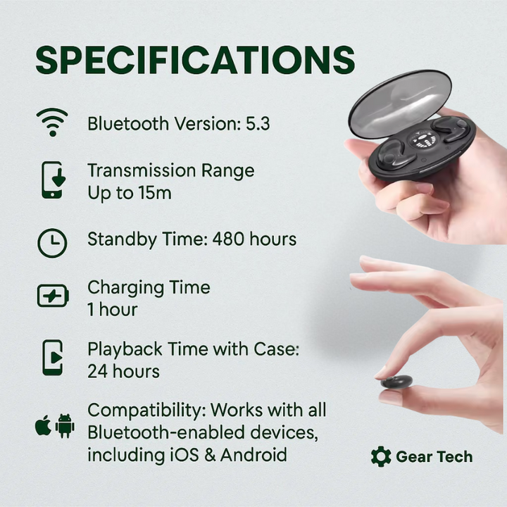 Lisslune | Invisible Wireless Sleep Headphones | IPX5 Waterproof, Bluetooth 5.3 for Comfortable Sleep and Relaxation