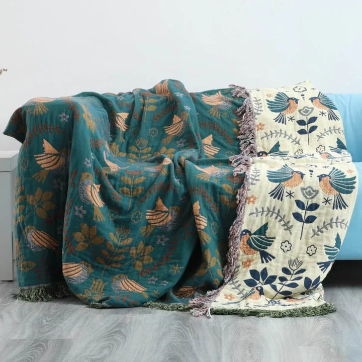 Lisslune | Reversible Scandinavian Blanket with Bird Design