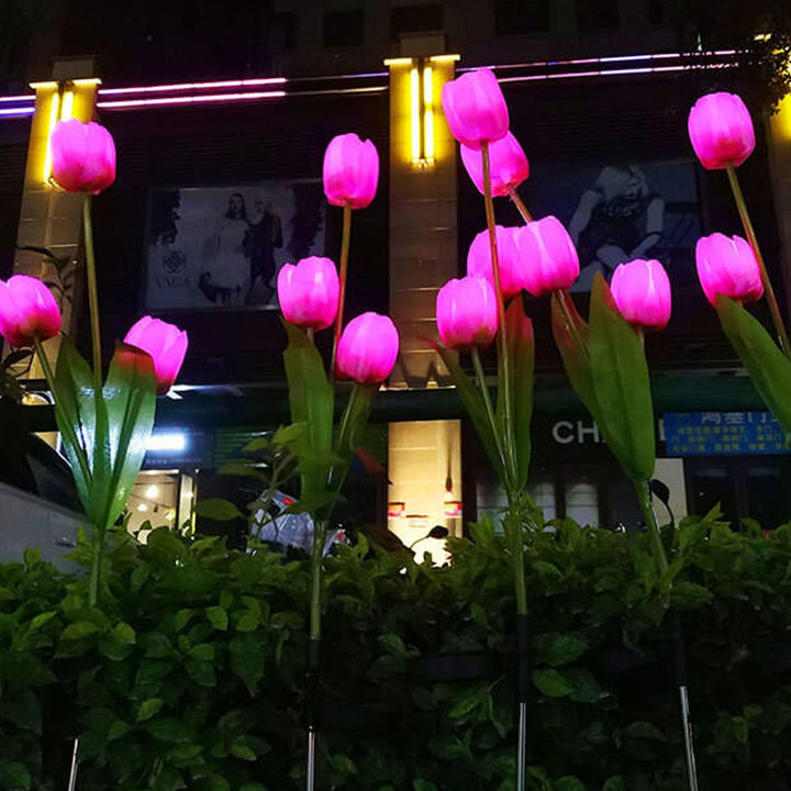 Lisslune | Solar Tulip Lawn Light Outdoor Garden LED Tulip Flower Light Ground Stake Landscape Light