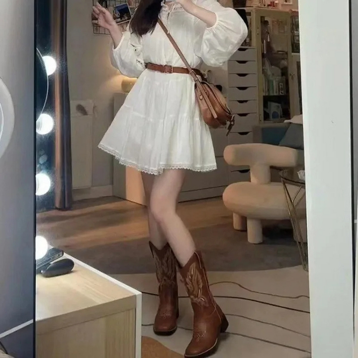 Lisslune | Western Style Boots Women with Pointed Toe and Block Heel, Cowboy Boots Women