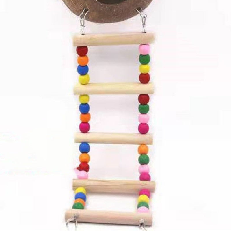 Lisslune | Coconut Shell Bird Nest with Wood Ladders, for Parrot, Budgies, Parakeet, Canary, Finch, Hamster, Rat