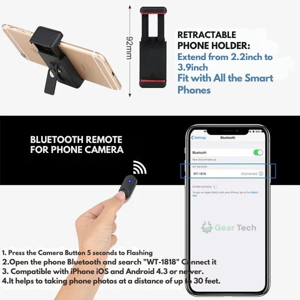 Lisslune | Extendable Phone Tripod with Bluetooth Remote - Versatile Selfie Stick & Stand