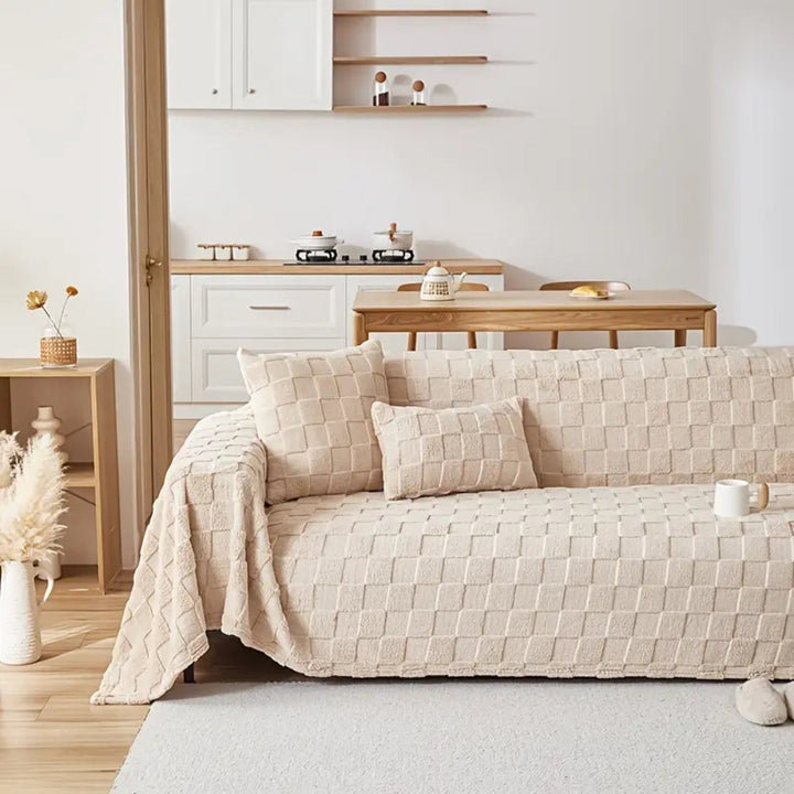 Lisslune | Checkered Plush Velvet Sofa Cover