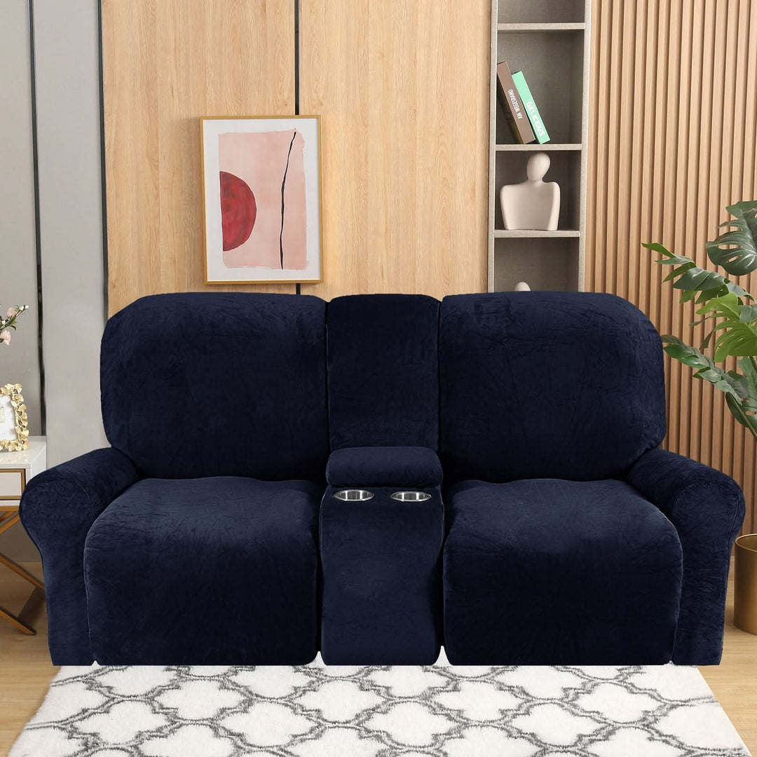 Lisslune | 2-Seater Recliner Sofa Cover with Cup Holders – Velvet Plush