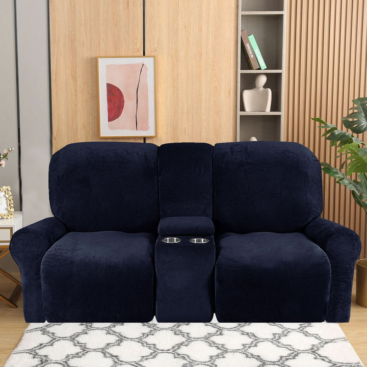 Lisslune | 2-Seater Recliner Sofa Cover with Cup Holders – Velvet Plush