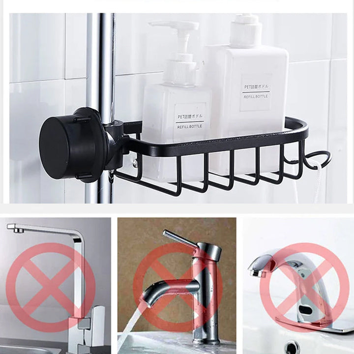 Lisslune | Shower holder for Shampoo & Soap – Stainless Aluminium – Silver or Black – No Drilling