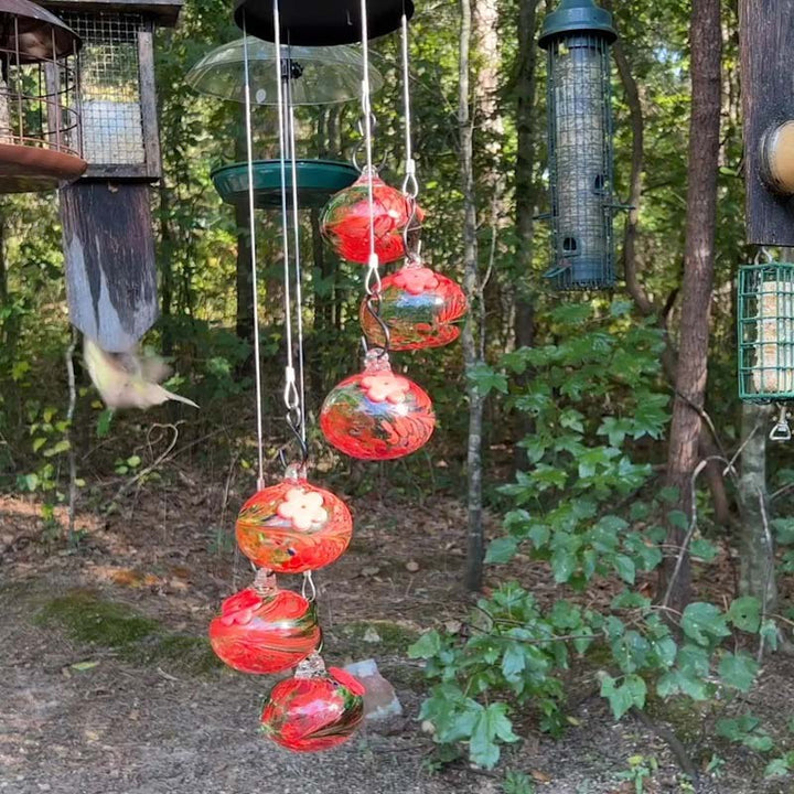 Lisslune | ChimeFeeder handcrafted glass hummingbird feeder with wind chime
