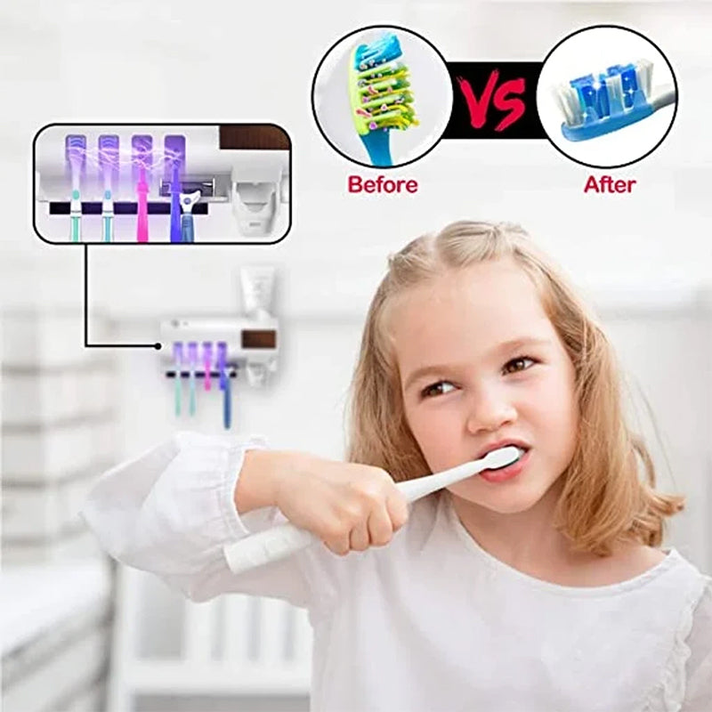 Lisslune | Smart UV Light Sterilizer Toothbrush Holder, Wall Mounted Toothpaste Dispenser