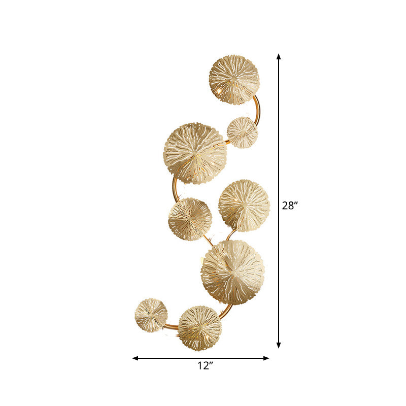 Skørter | 19.5"/23.5"/28" Width 5/6/8-Light Lotus Leaf Wall Lamp Art Deco Gold Finish Stainless Steel Flush Wall Lamp