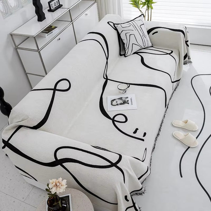 Lisslune | Abstract Line Reversible Chenille Sofa Cover