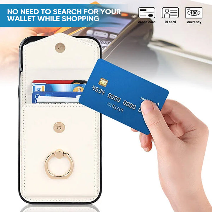 Lisslune | Leather Wallet Case with Ring & Lanyard for iPhone