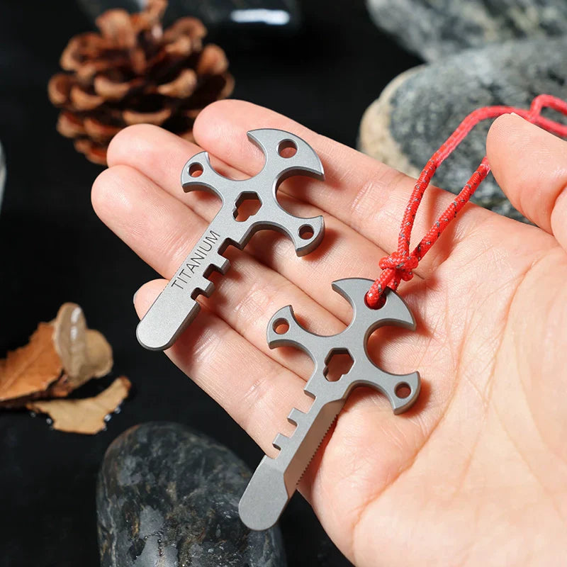 Lisslune | Titanium Cross Multi-Tool Keychain - Portable Pry Bar, Bottle Opener & Serrated Necklace