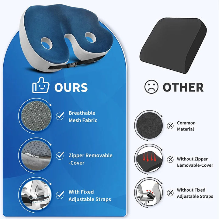 Lisslune | Adjustable Memory Foam Seat Cushion for Sit Bone Relief | Ergonomic Design for Office Chair and Car Use