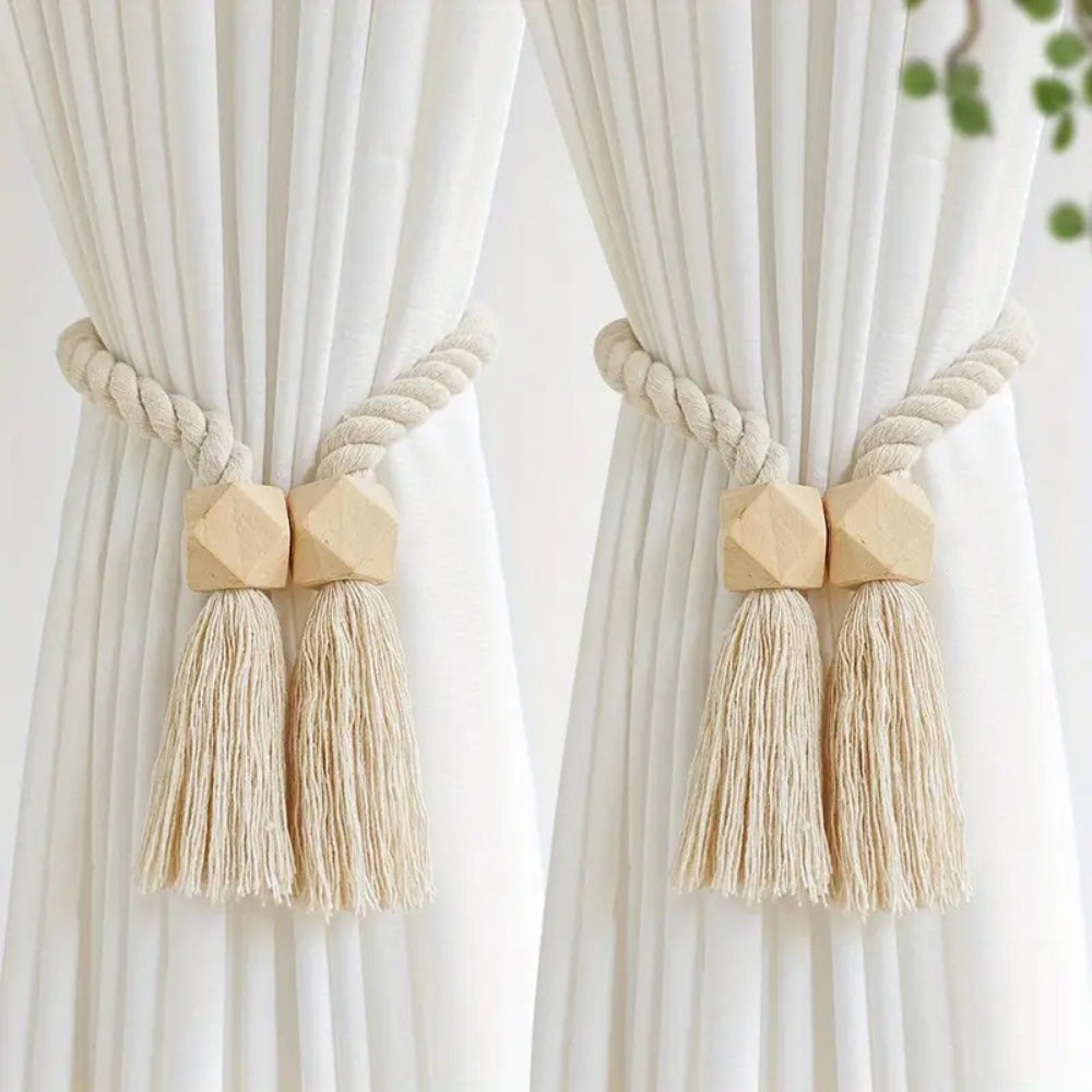 Lisslune | Wooden Bead Tassel Curtain Tie Back | 2Pcs Set