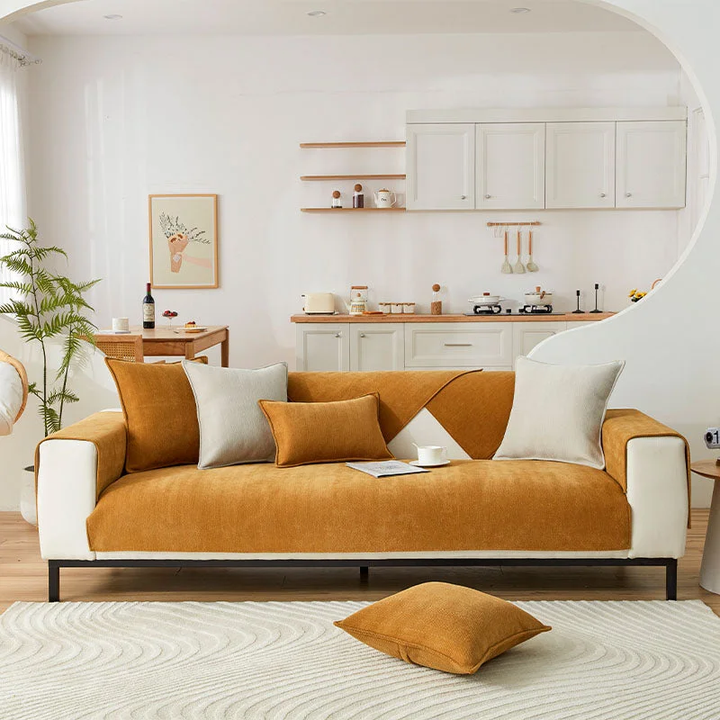 Lisslune | Wavy Check Chenille Fabric Furniture Protector Sofa Cover