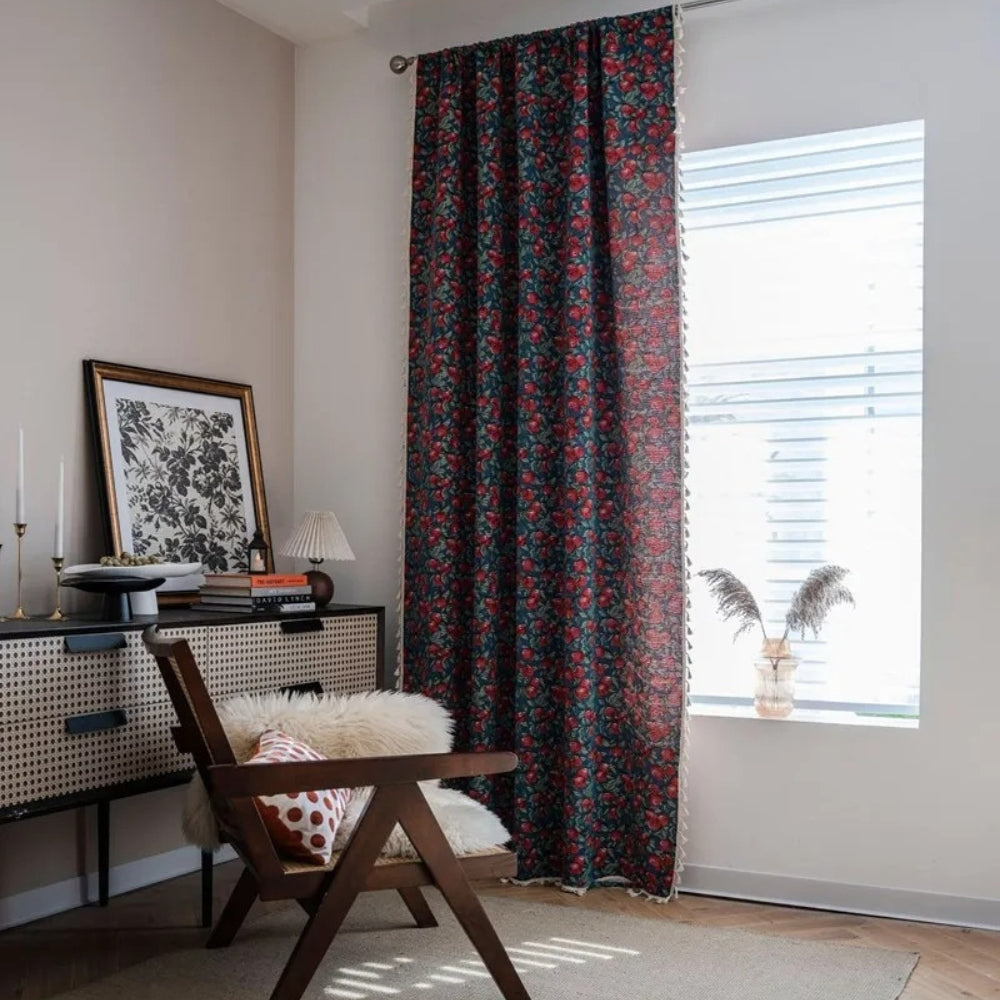 Lisslune | Cherry Bloom Botanical Tassel Curtain