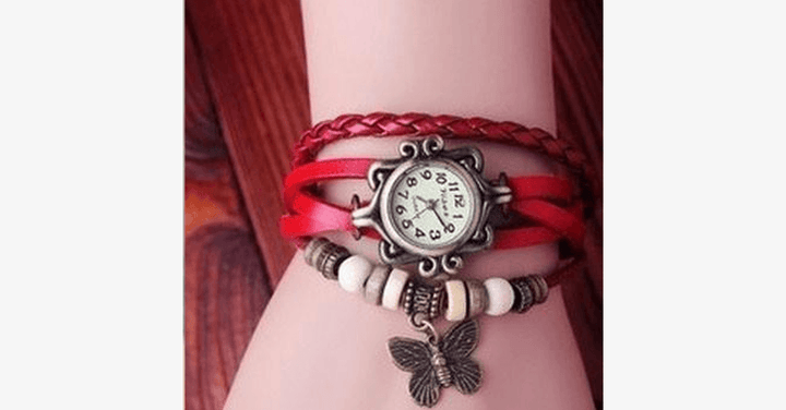Lisslune | Butterfly Wrap Watches - Multicolored Genuine Leather Snap Back Watch