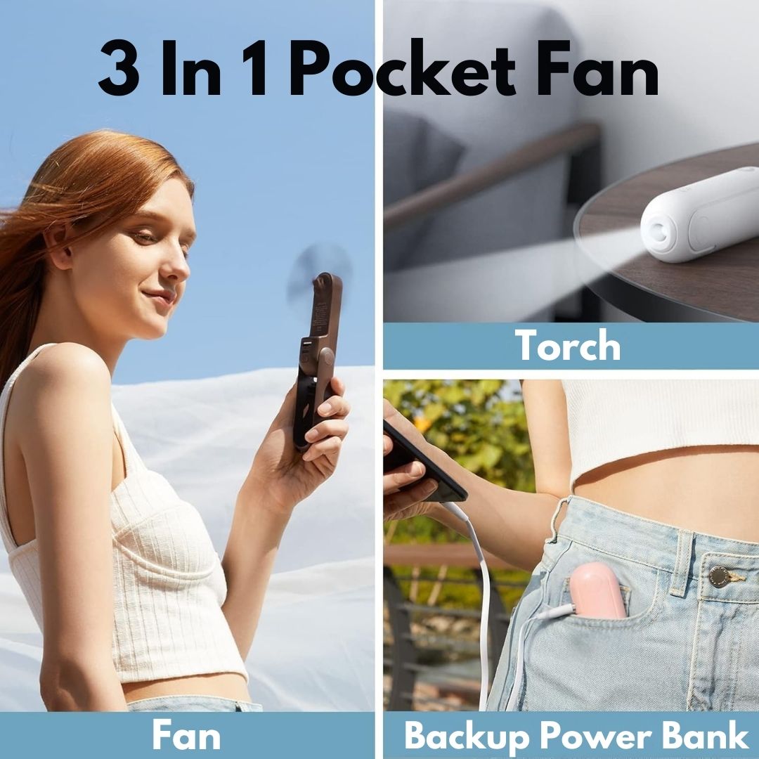 Lisslune | 3 In 1 Handheld Mini Fan | USB Rechargeable, Foldable Design & Ideal for Travel, Camping, and Outdoor Activities
