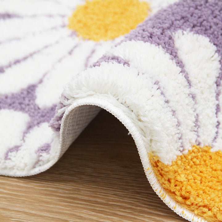 Lisslune | Feblilac Sweet Daisy Bath Mat, Purple Flower Carpet Bathroom