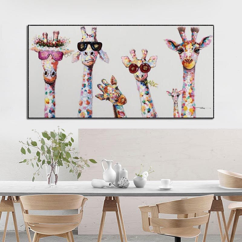 Lisslune | Cartoon Giraffes - Canvas Wall Art Painting