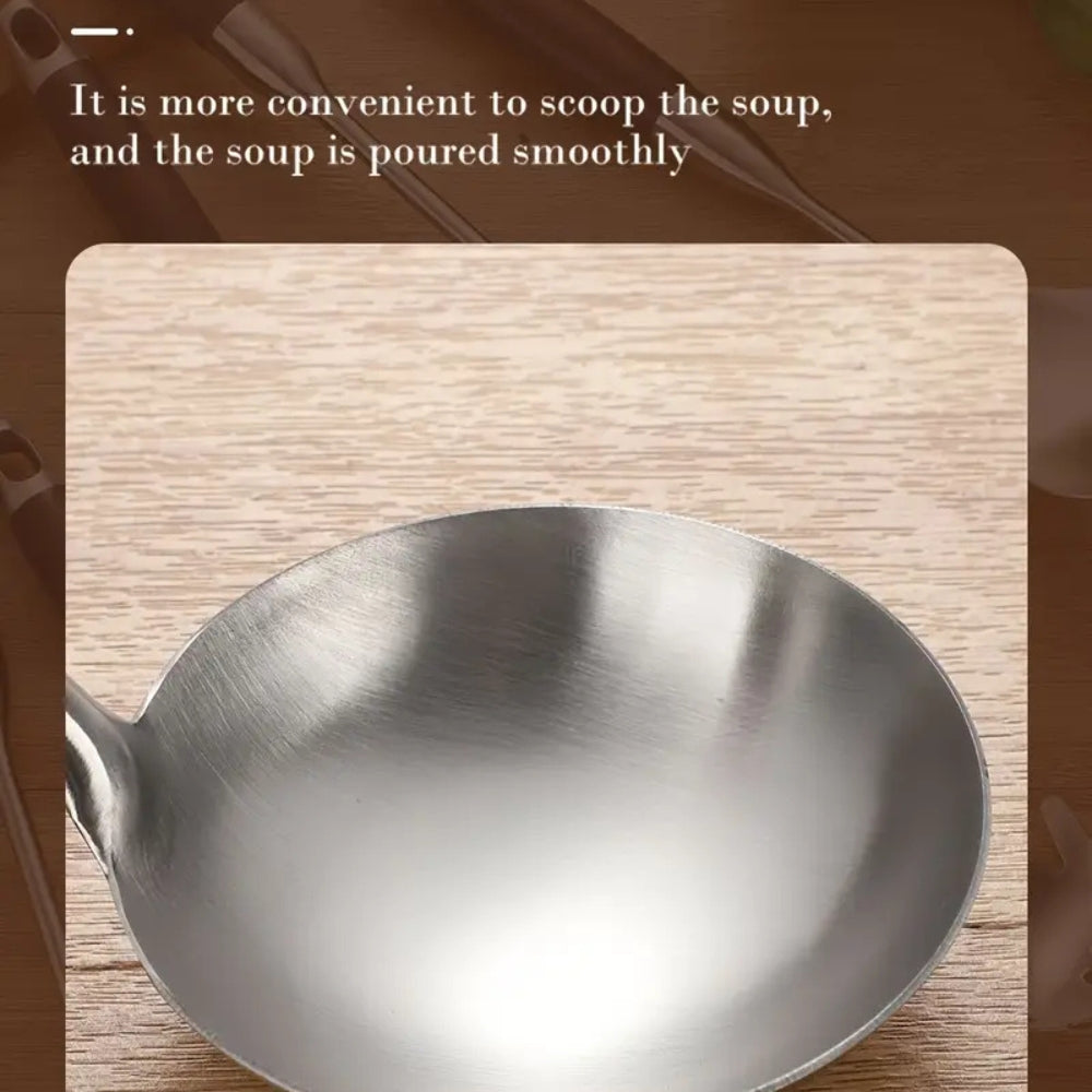 Lisslune | Gleaming Stainless Steel Wooden Utensils | 6Pcs Set