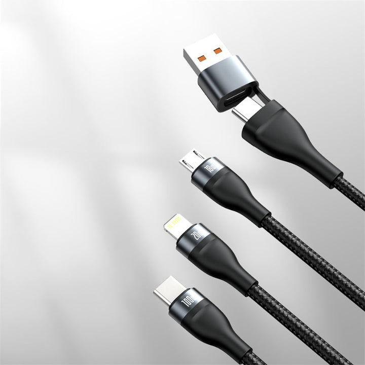 Lisslune | 2-to-3 Fast Charging Cable (1.2m), with Double Input and Triple Output, 100W Power, Compatible with PD 20W/QC 18W