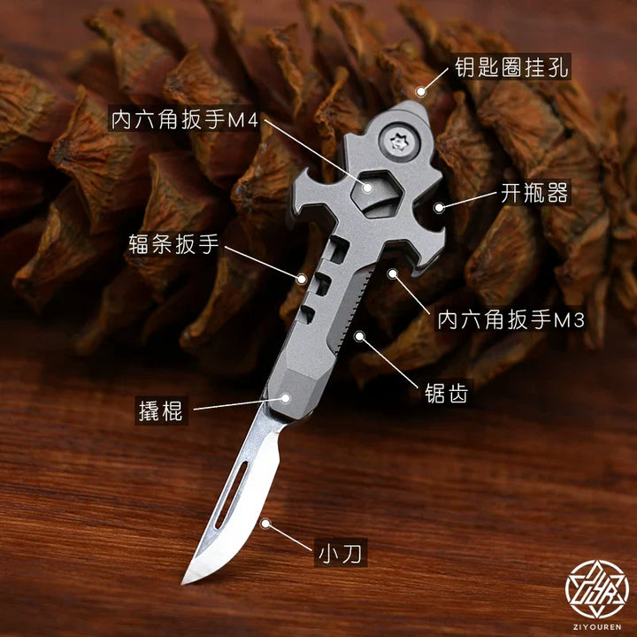 Lisslune | Titanium Multi-Tool Keychain: Mini EDC Gadget with Bottle Opener & Box Cutter
