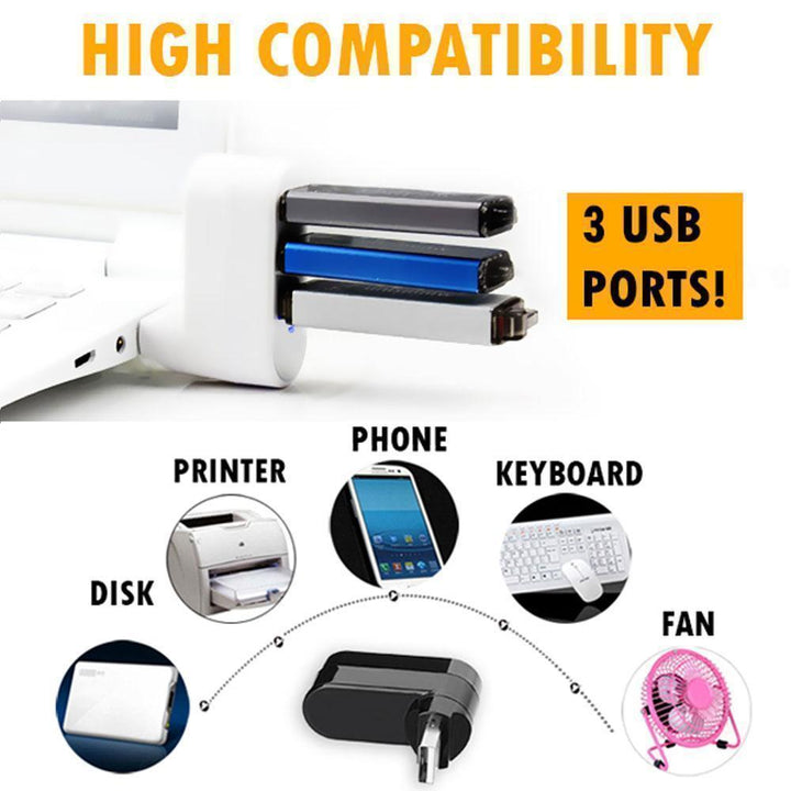 Lisslune | Mini rotatable 3-Port USB Hub
