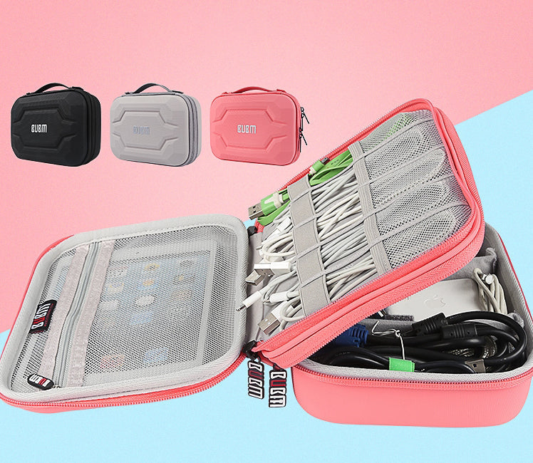 Lisslune | Portable Large-capacity Digital Accessory Storage Bag, with EVA Hard Shell, Waterproof and Shockproof Design, Double Storage and Adjustable Partition, for Cables, Power Bank, Cosmetics and More