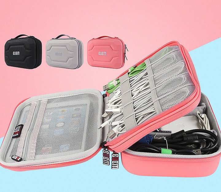 Lisslune | Portable Large-capacity Digital Accessory Storage Bag, with EVA Hard Shell, Waterproof and Shockproof Design, Double Storage and Adjustable Partition, for Cables, Power Bank, Cosmetics and More