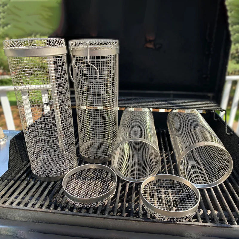 Lisslune | Rolling Stainless Steel Grill Basket BBQ