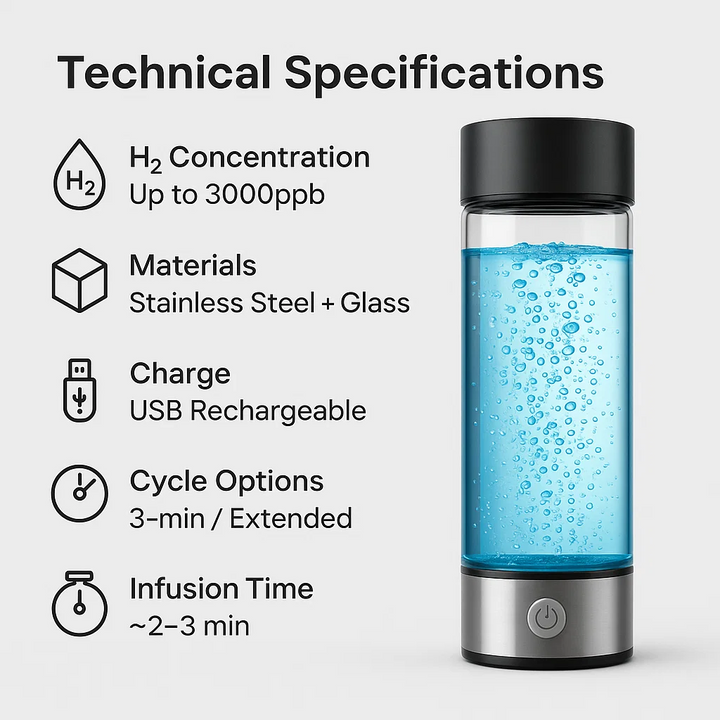 Lisslune | Hydrogen Water Bottle | USB Rechargeable, Anti-Inflammatory & Perfect for Daily Hydration and Wellness