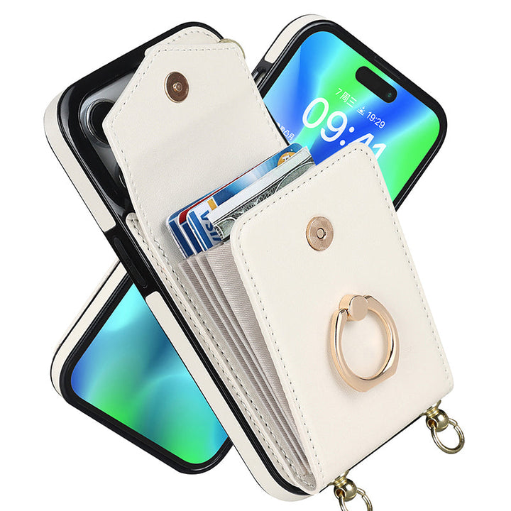 Lisslune | Leather Wallet Case with Ring & Lanyard for iPhone