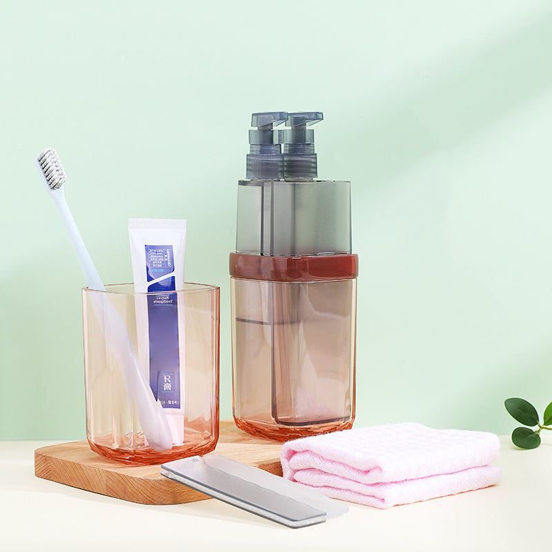 Lisslune | 8-in-1 Portable Sub-Bottle, with 2 Cups, 2 Travel Bottles, Soft Toothbrush, Foldable Comb, Toothpaste & Towel
