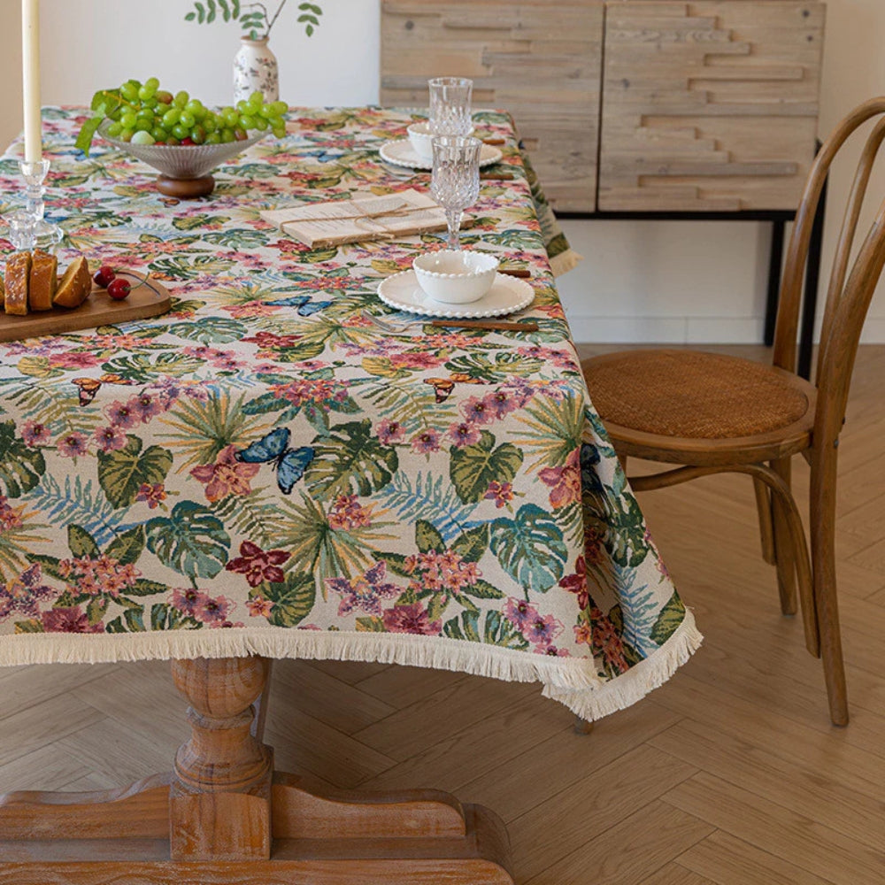 Lisslune | Ornate Floral Linen Tablecloth