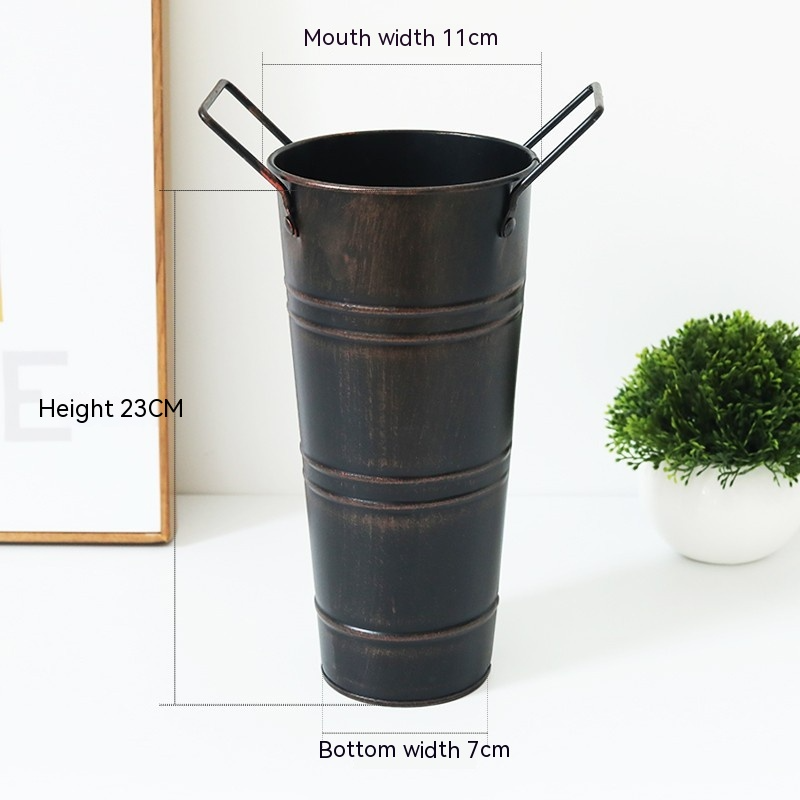 Lisslune | Retro Iron Flower Bucket with Handles – Decorative Metal Flower Pot for Home