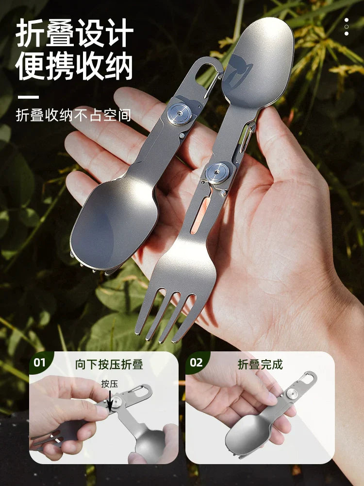 Lisslune | Titanium Camping Cutlery Set - Foldable Spoon, Fork, Chopsticks & Bowl for Travel