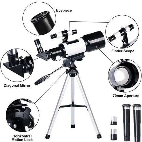 Lisslune | Professional Astronomical Telescope | 70mm Aperture, 300mm Focal Length & Easy Setup for Stargazing and Nature Exploration