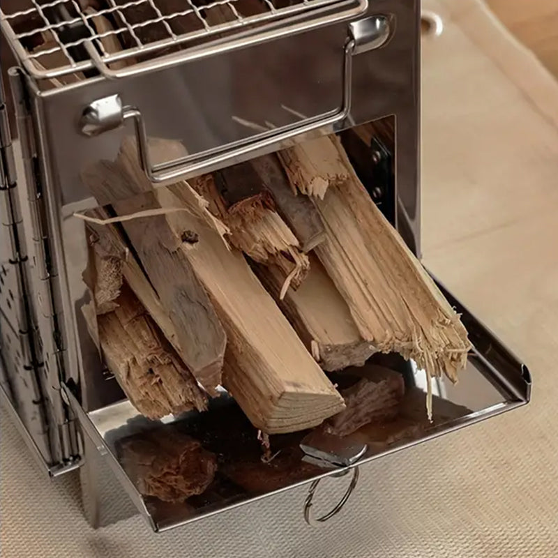 Lisslune | Outdoor Folding Wood Stove Mini Stainless Steel Grill Camping Picnic