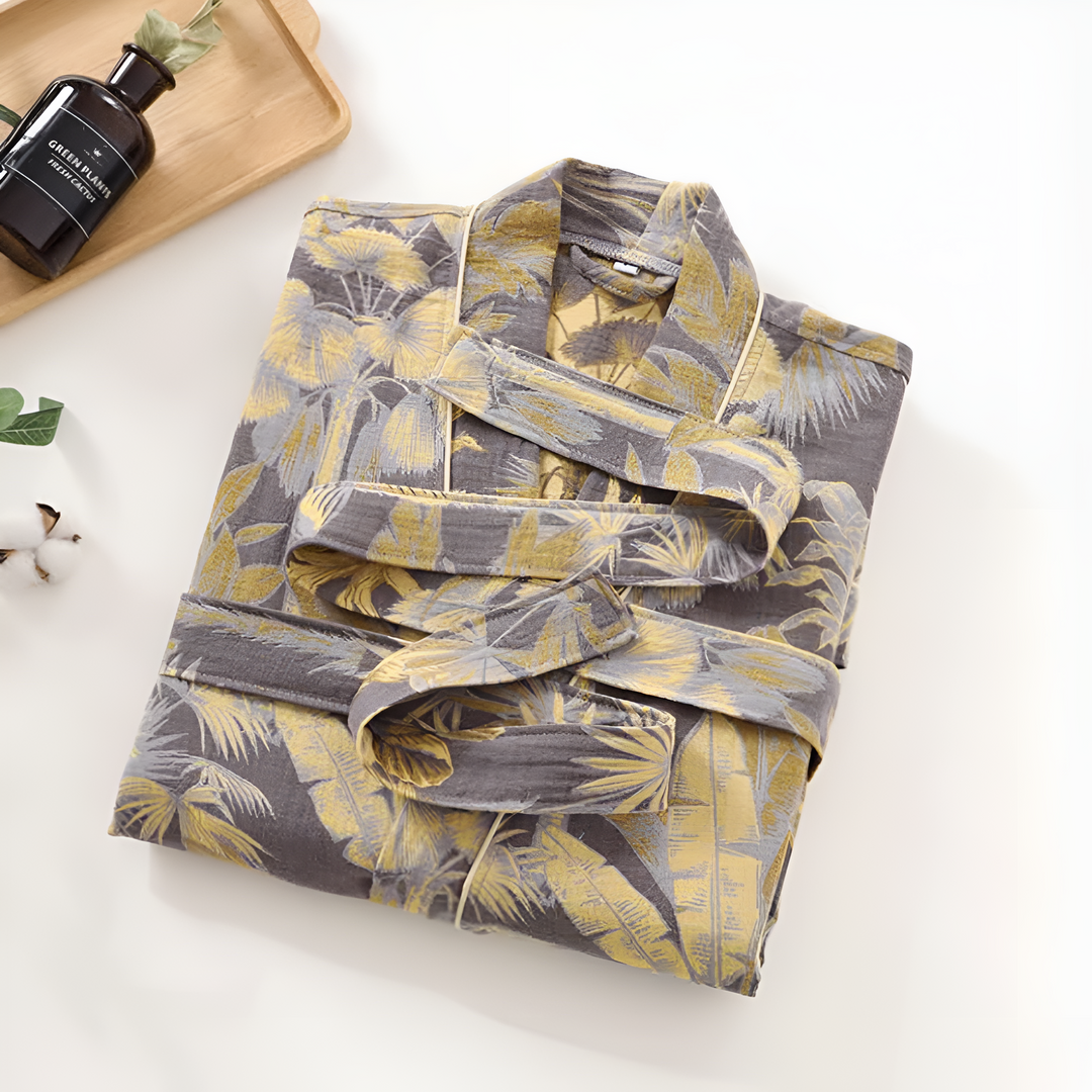 Lisslune | Elegant Leaf Print Kimono Bathrobe