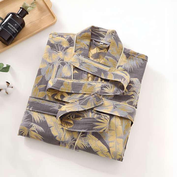 Lisslune | Elegant Leaf Print Kimono Bathrobe