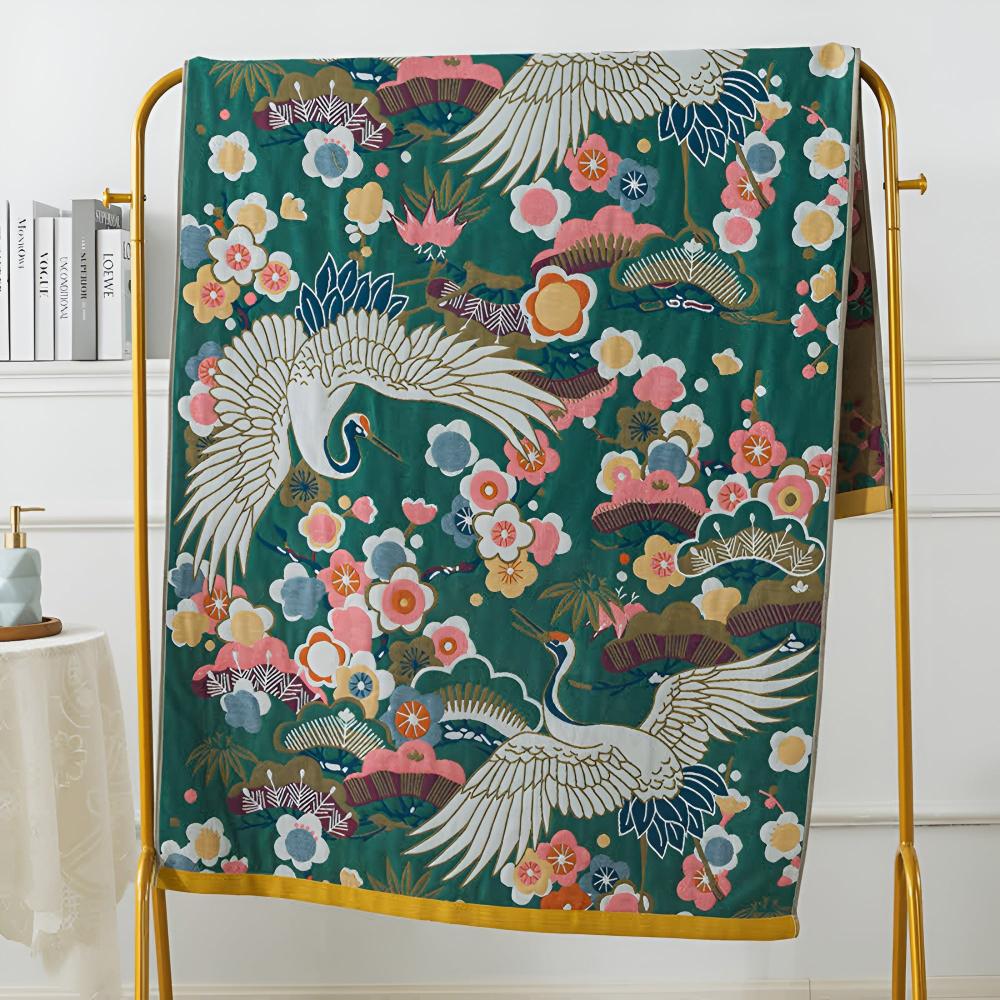 Lisslune | Lush Flower Cranes Bath Towel