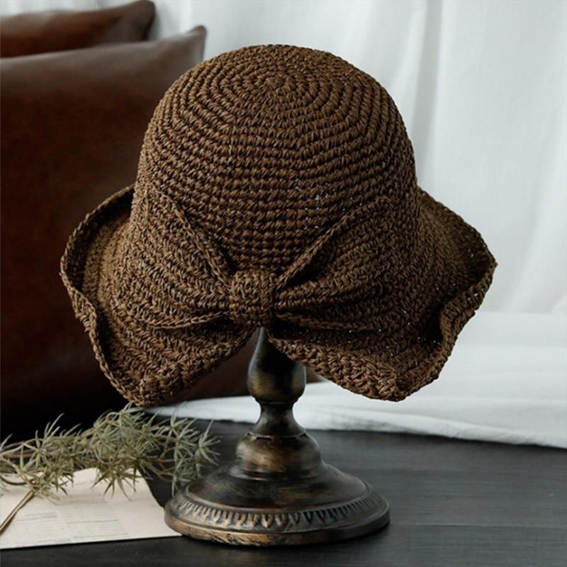 Lisslune | Retro Folding Straw Hat with Bow