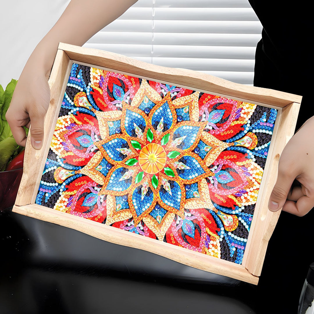 Lisslune | DIY Diamond Painting Wooden Tray Food Tray with Handle Living Room Decoration Mandala Wooden Tray Kit