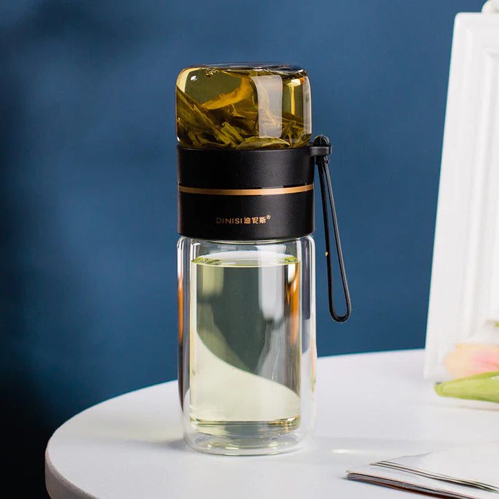 Lisslune | Double-walled glass bottle with tea strainer and infuser